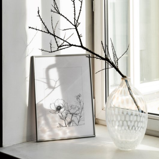 Minimalistische Linie Zeichnend Blume Schwarz/Weiß Poster