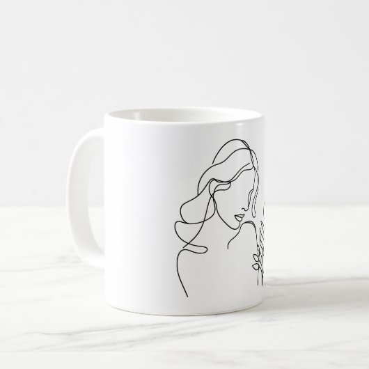 Minimalistische Linie zeichnend Porträtiererin Kaffeetasse (Vorderseite Links)