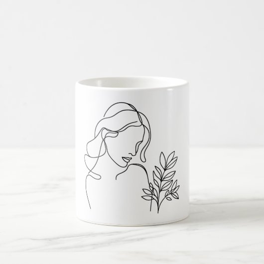 Minimalistische Linie zeichnend Porträtiererin Kaffeetasse (Mittel)