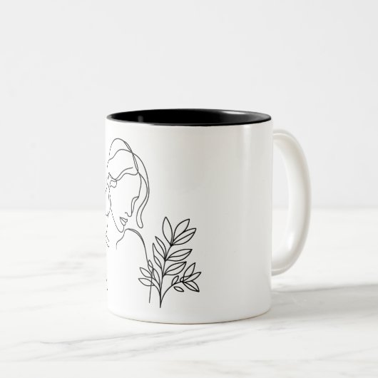 Minimalistische Linie zeichnend Porträtiererin Zweifarbige Tasse (VorderseiteRechts)
