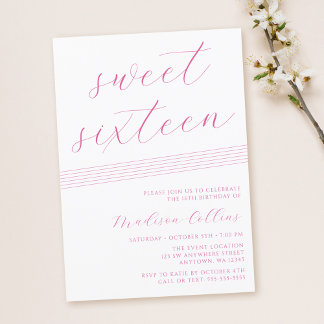 Minimalistische Linien Rosa Weißes Süß 16 Einladung