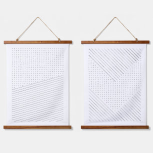 Minimalistische Linien und Punkte Wandteppich Mit Holzrahmen