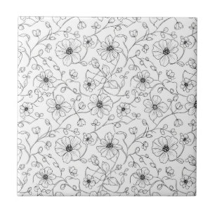 Minimalistische Linienkunst Blumen Nahtloses Muste Fliese