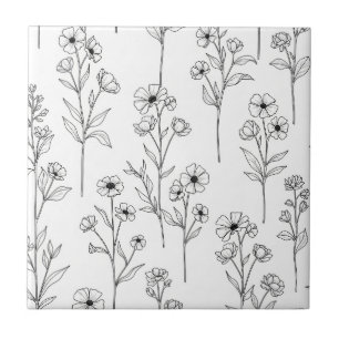 Minimalistische Linienkunst Blumen Nahtloses Muste Fliese