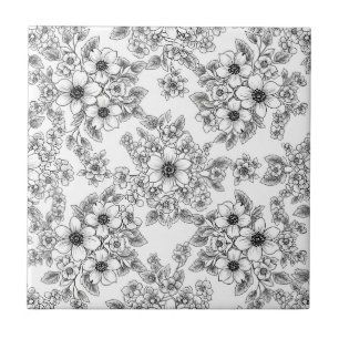 Minimalistische Linienkunst Blumen Nahtloses Muste Fliese