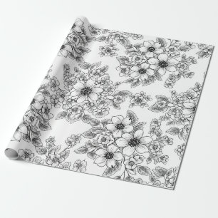 Minimalistische Linienkunst Blumen Nahtloses Muste Geschenkpapier