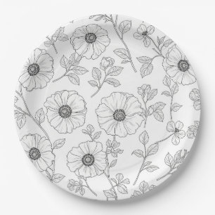 Minimalistische Linienkunst Blumen Nahtloses Muste Pappteller