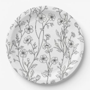 Minimalistische Linienkunst Blumen Nahtloses Muste Pappteller