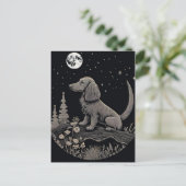 Minimalistische Linienkunst einer Dackel auf dem M Postkarte (Stehend Vorderseite)