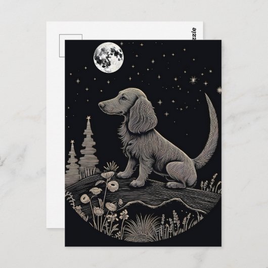 Minimalistische Linienkunst einer Dackel auf dem M Postkarte (Vorne/Hinten)