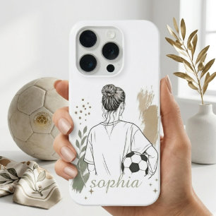 Minimalistische Linienkunst einer Fußballspielerin iPhone 15 Pro Hülle