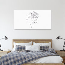 Minimalistische Linienkunst Frau mit Rosenblüten-L
