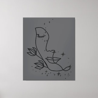 Minimalistische Linienkunst Gesicht mit Sternen |  Leinwanddruck
