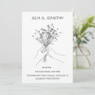 Minimalistische Linienkunst Hände halten Blumen Ho Einladung