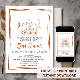 Minimalistische Linienkunst Moschee Ramadan Iftar- Einladung