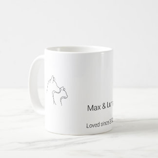 Minimalistische Linienkunst-Tasse mit Hund und Kat Kaffeetasse