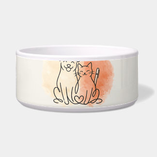 Minimalistische Linienkunst von Hund und Katze Ker Napf