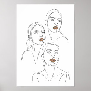 Minimalistische Linienporträts von Frauen Poster