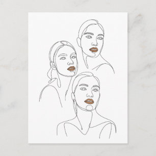 Minimalistische Linienporträts von Frauen Postkarte