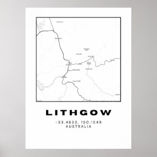 Minimalistische Lithgow-Karte mit Koordinaten Poster