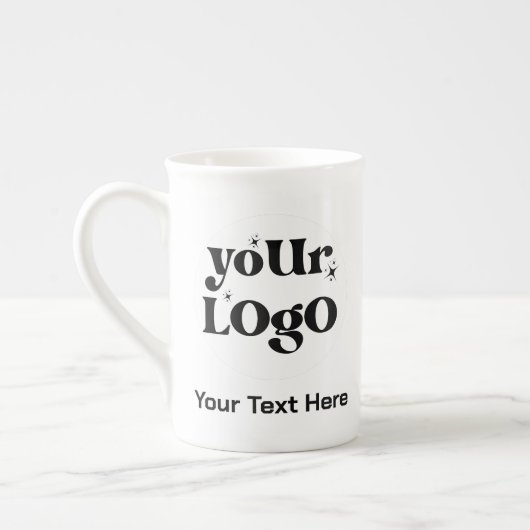 Minimalistische Logos und Texte Porzellantasse (Links)