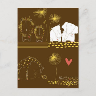 Minimalistische Löwe, Schildkröte, Krokodil und Gi Postkarte