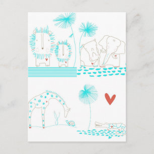 Minimalistische Löwe, Schildkröte, Krokodil und Gi Postkarte