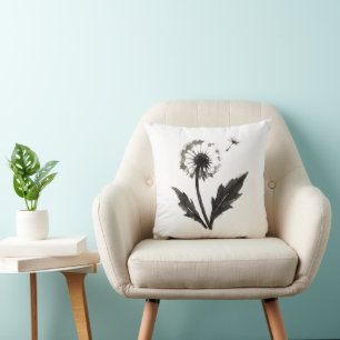 Minimalistische Löwenzahn – Tintenpinsel-Naturdesi Kissen