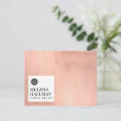 Minimalistische Luxe-Floral-Logo-Rose Gold Postkarte (Stehend Vorderseite)