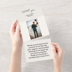 Minimalistische Luxus-Cream-Elopement-Dankeschön-F All In One Einladung