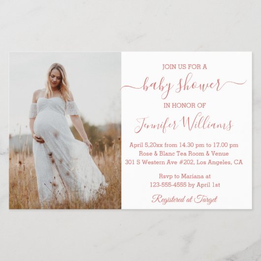 Minimalistische Mädchen rosa Babydusche Foto Einla Flyer (Vorne)