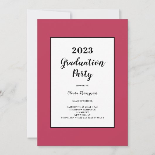 Minimalistische Magenta Graduierungspartei Einladung (Vorderseite)