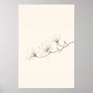 Minimalistische Magnolien-Zweig-Linienkunst-Wandku Poster