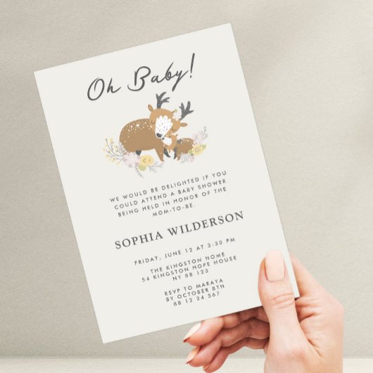Minimalistische Mama und Baby Reh Baby Dusche Einladung