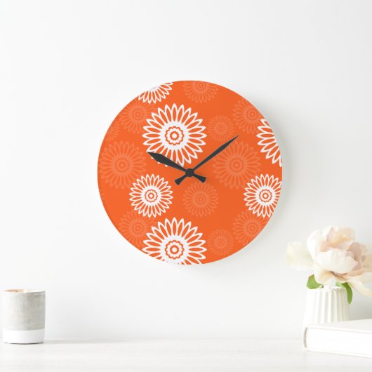 Minimalistische Mandarine Orangenblütenmuster Große Wanduhr (Zuhause)