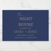 Minimalistische Marine der Nacht vor Hochzeit Schaumweinetikett (Einzelnes Label)