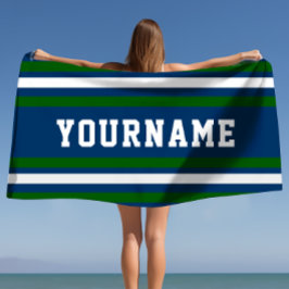 Minimalistische Marine- und Grünstreifen Strandtuch