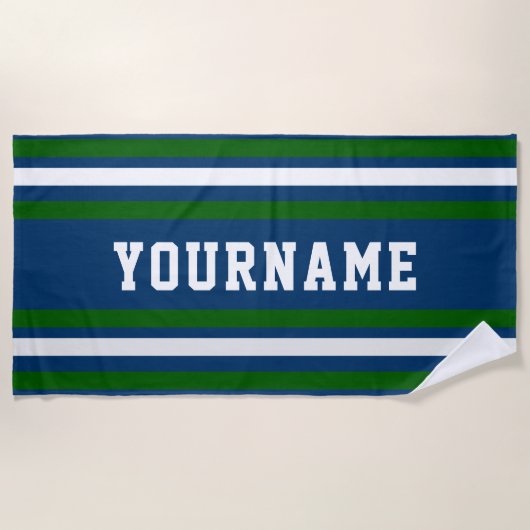 Minimalistische Marine- und Grünstreifen Strandtuch (Vorderseite)