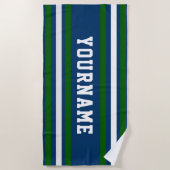 Minimalistische Marine- und Grünstreifen Strandtuch (Vorderseite)