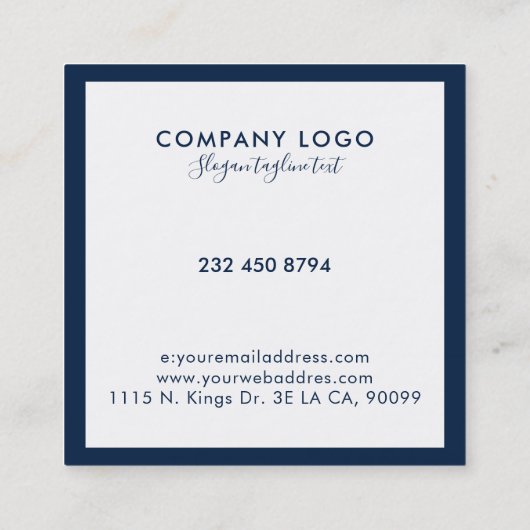 Minimalistische marineblastige Grenze Quadratische Visitenkarte (Rückseite)