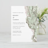 Minimalistische Marmorhochzeit in Grün und Rosa Einladung (Stehend Vorderseite)