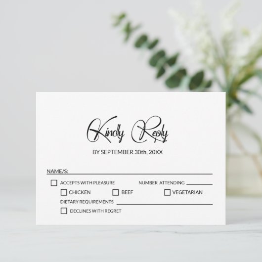 Minimalistische Marmorhochzeit RSVP Karte (Stehend Vorderseite)