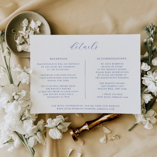 Minimalistische Marseille Bleu Wedding Details Car Einladung