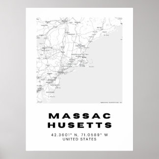 Minimalistische Massachusetts Karte Kunst - Schwar Poster