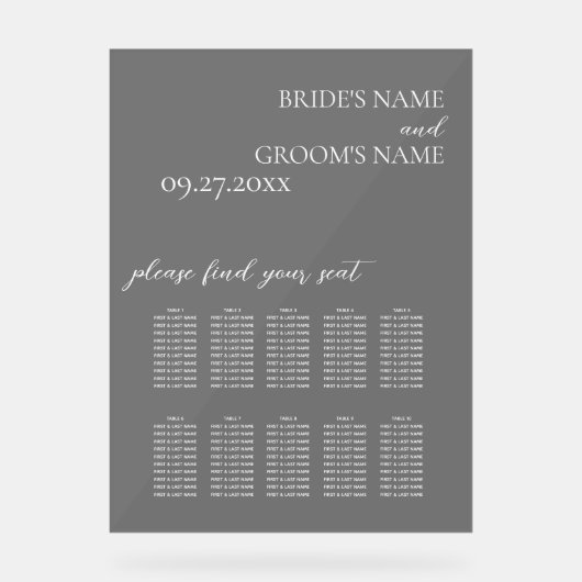 Minimalistische Mattierte Hochzeitstabelle Acrylschild (Vorderseite)