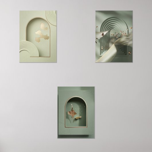 Minimalistische Mauer - Grüne und goldene Fossilie Bilderwand Sets (Vorderseite)