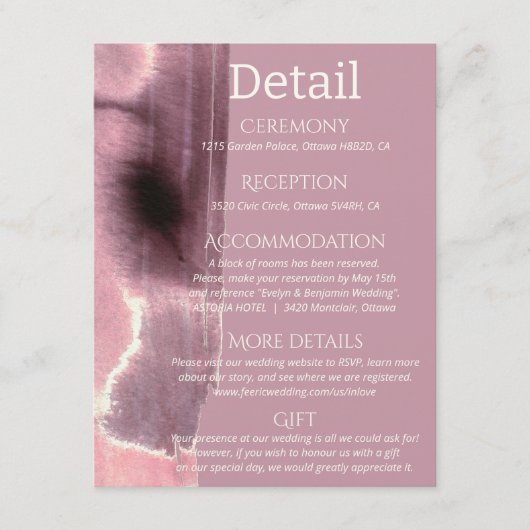 Minimalistische Mauve Dusty Rose Begleitkarte (Vorderseite)