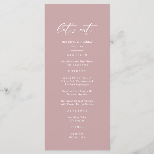 Minimalistische Mauve-Hochzeit Menükarte (Vorderseite)