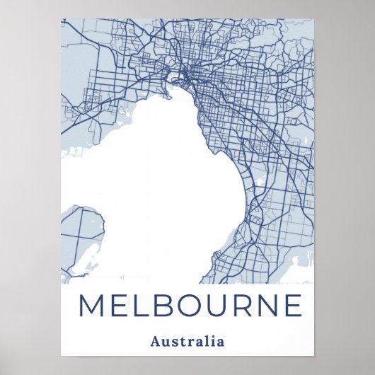 Minimalistische Melbourne Map Modernes Grau Blue P Poster (Vorne)