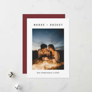 Minimalistische Merry & Bright Familienfoto Weihna Feiertagskarte